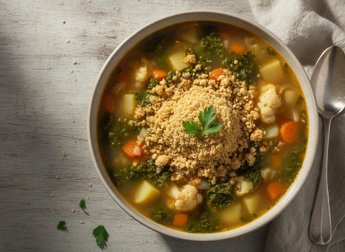 Sopa de legumes com couve e farofa photo