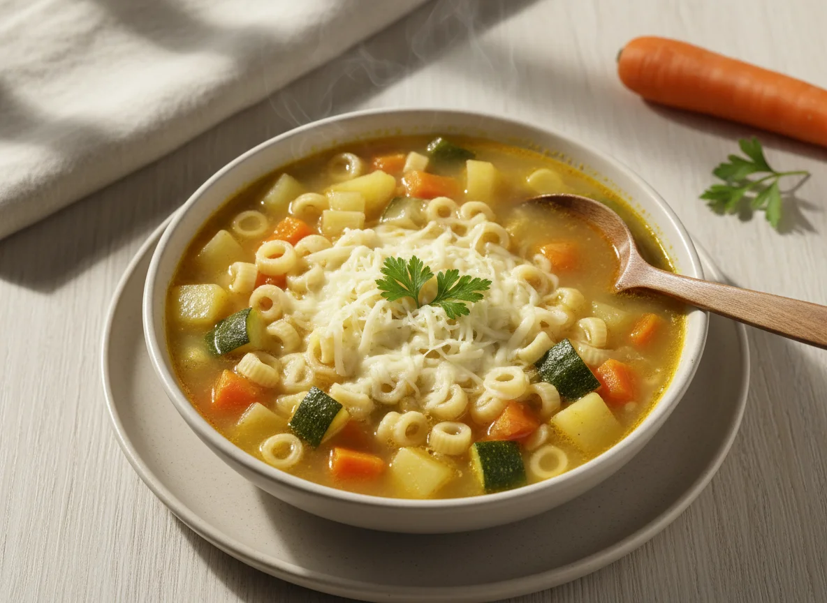 Sopa de legumes com macarrão e queijo photo