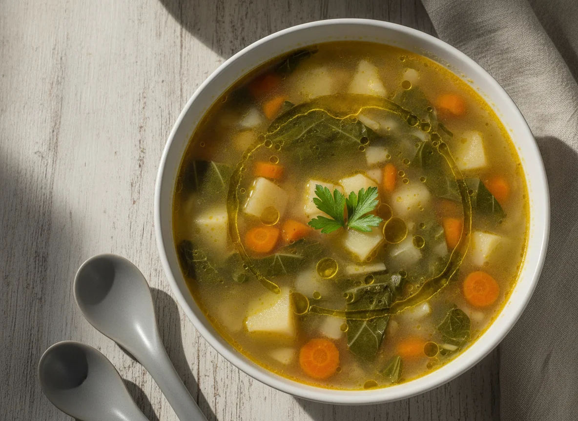 Sopa de legumes com mandioca e couve photo