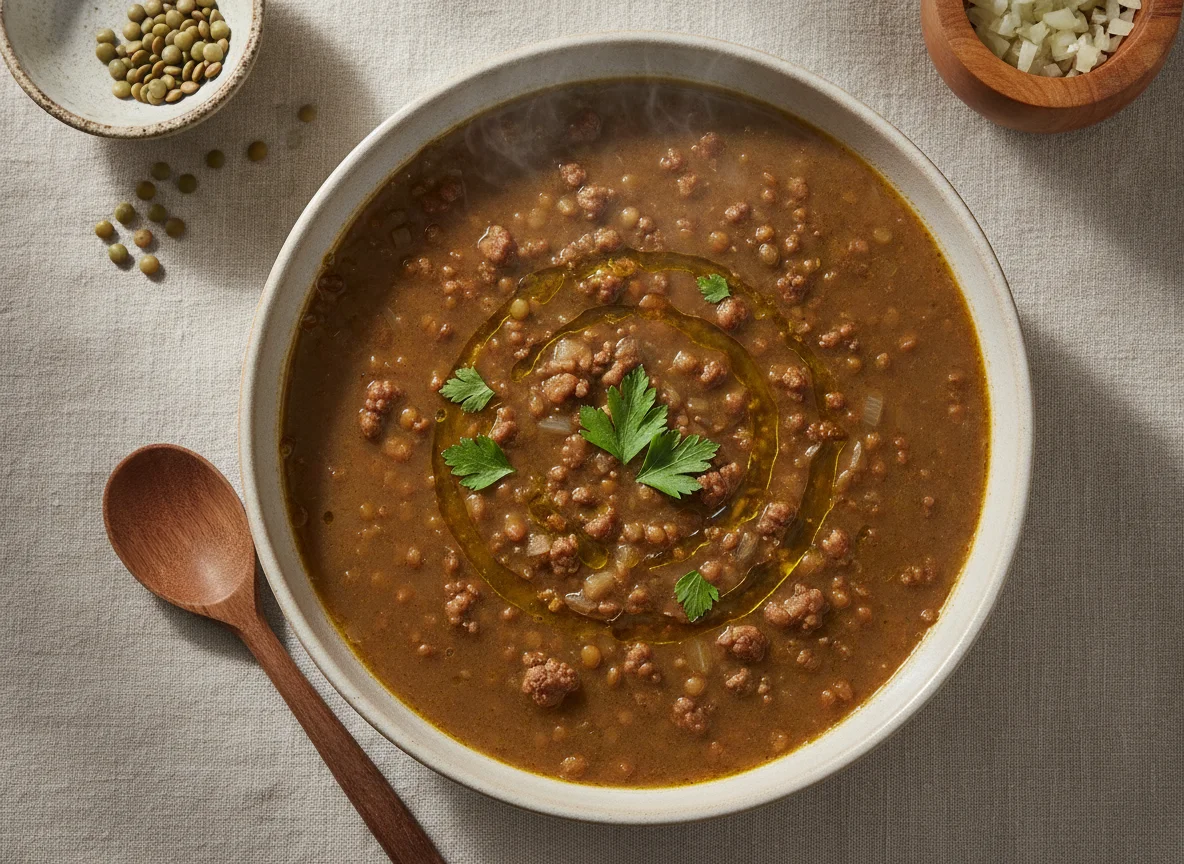 Sopa de Lentilha com Carne Moída photo
