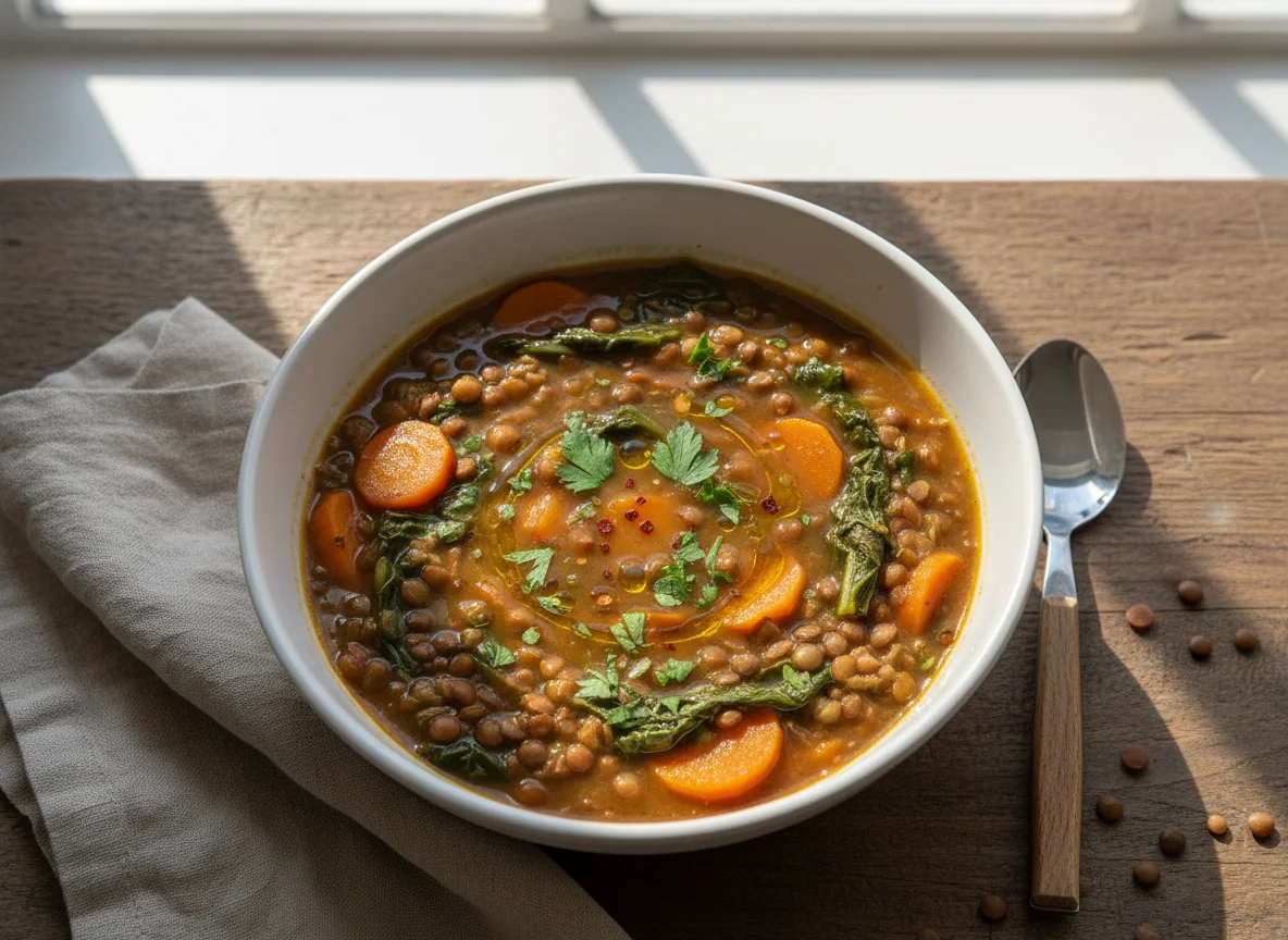 Sopa de Lentilha com Couve e Cenoura photo
