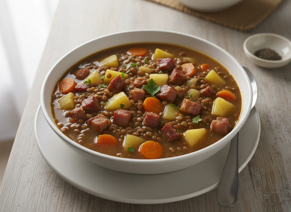 Sopa de Lentilha com Legumes e Carne photo