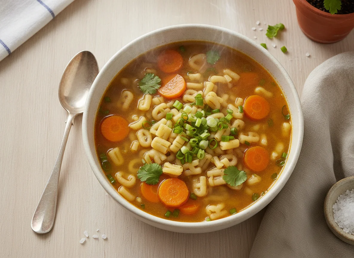 Sopa de letrinhas com legumes photo