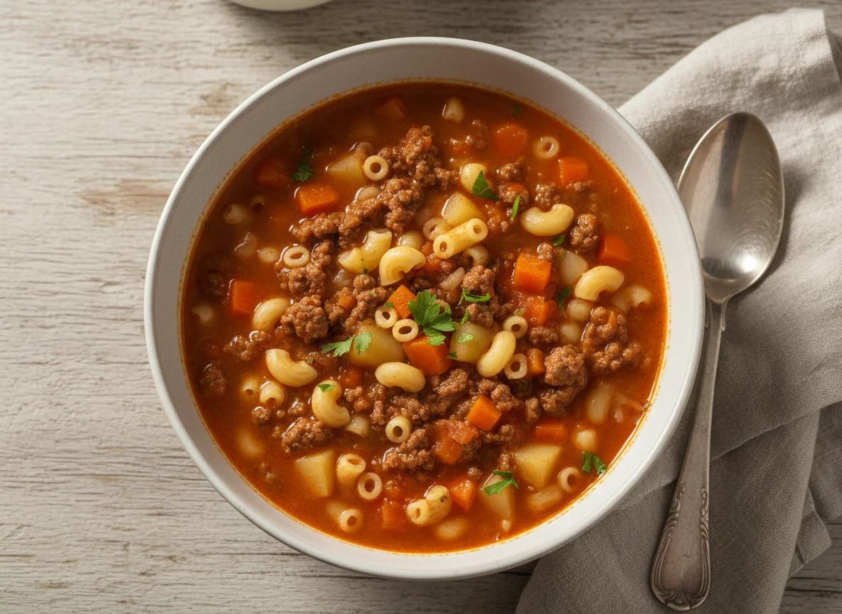 Sopa de Macarrão com Carne Moída e Legumes photo