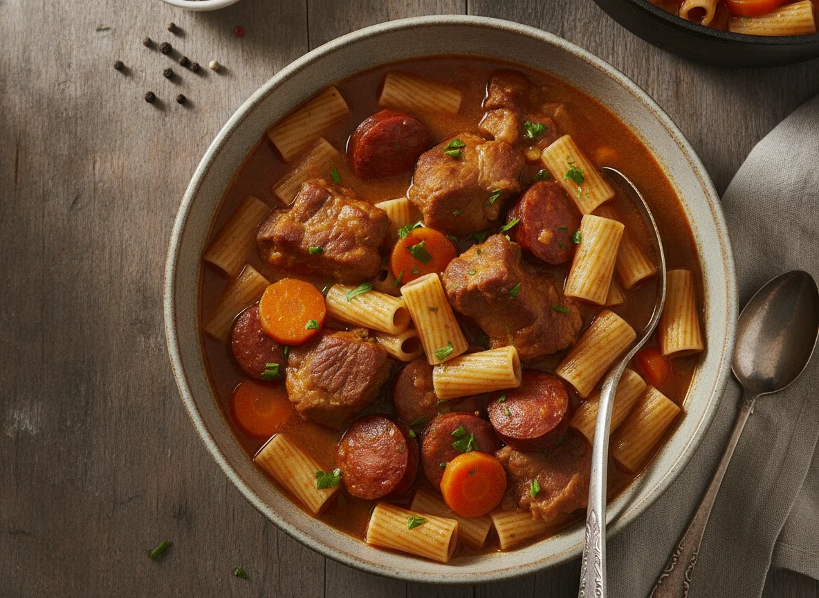 Sopa de Macarrão com Costelinha e Linguiça photo