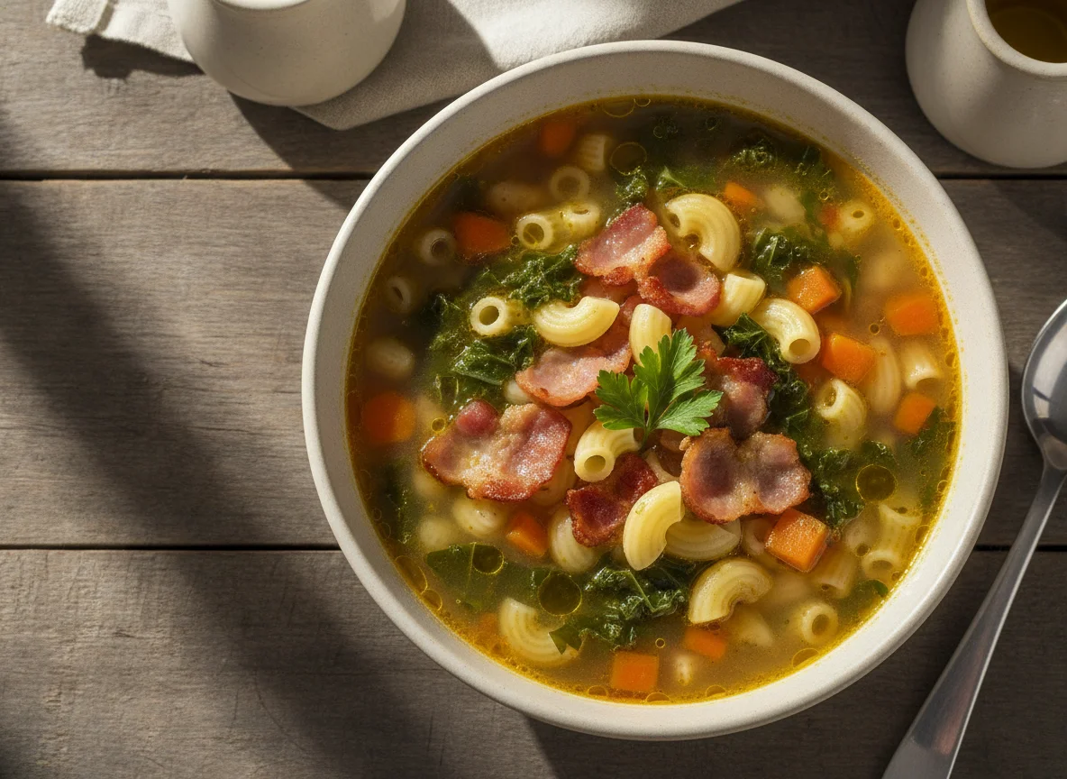 Sopa de Massa com Legumes e Bacon photo