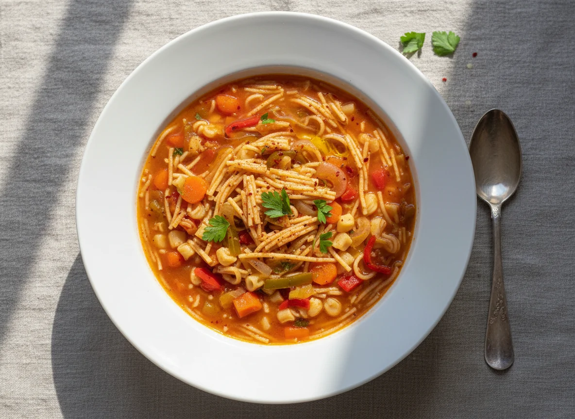 Sopa de massa com legumes photo
