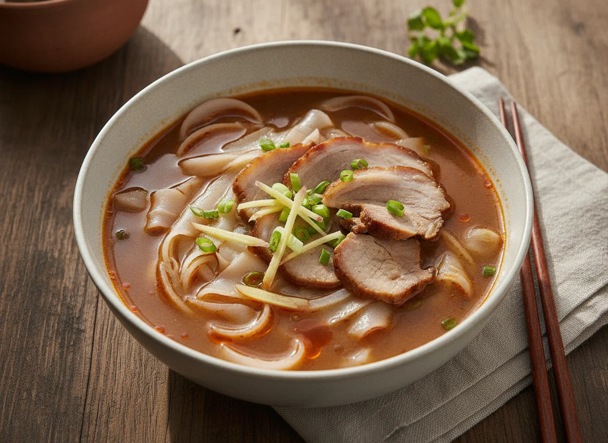 Sopa de Massa de Arroz com Carne de Porco photo