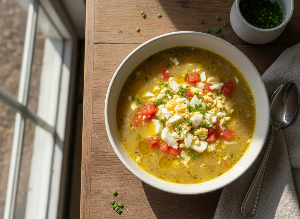 Sopa de ovos e legumes photo