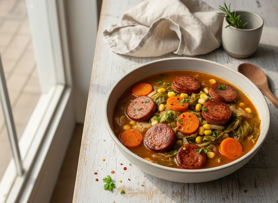 Sopa de repolho com linguiça photo