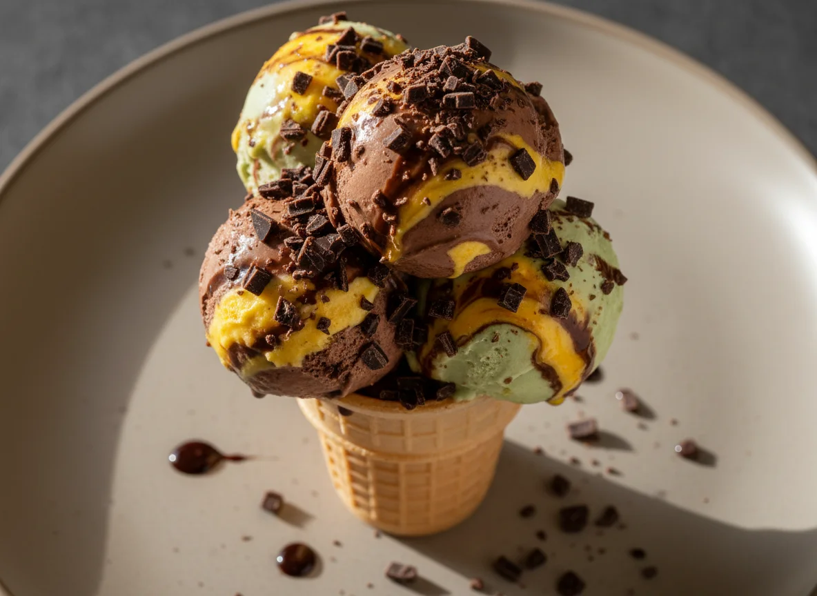 Sorvete com casquinha e cobertura photo