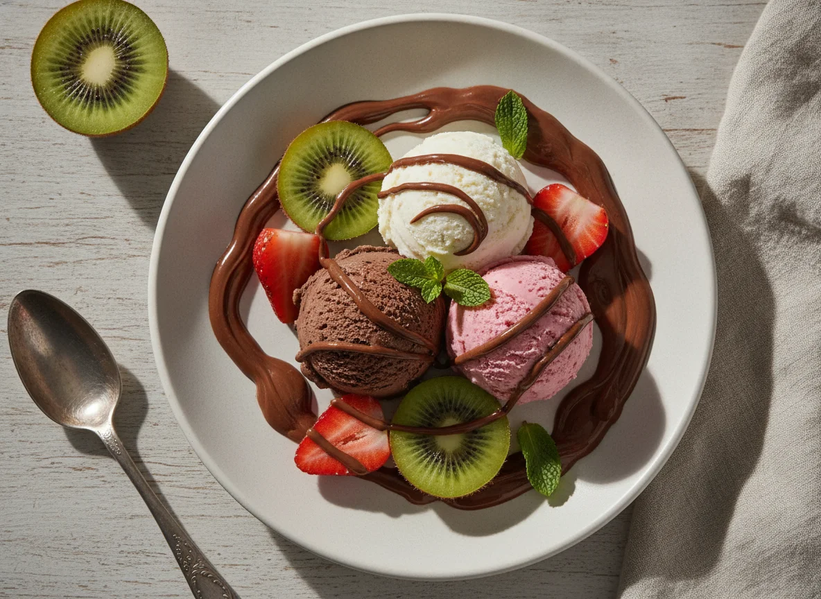 Sorvete com Frutas e Creme de Avelã photo