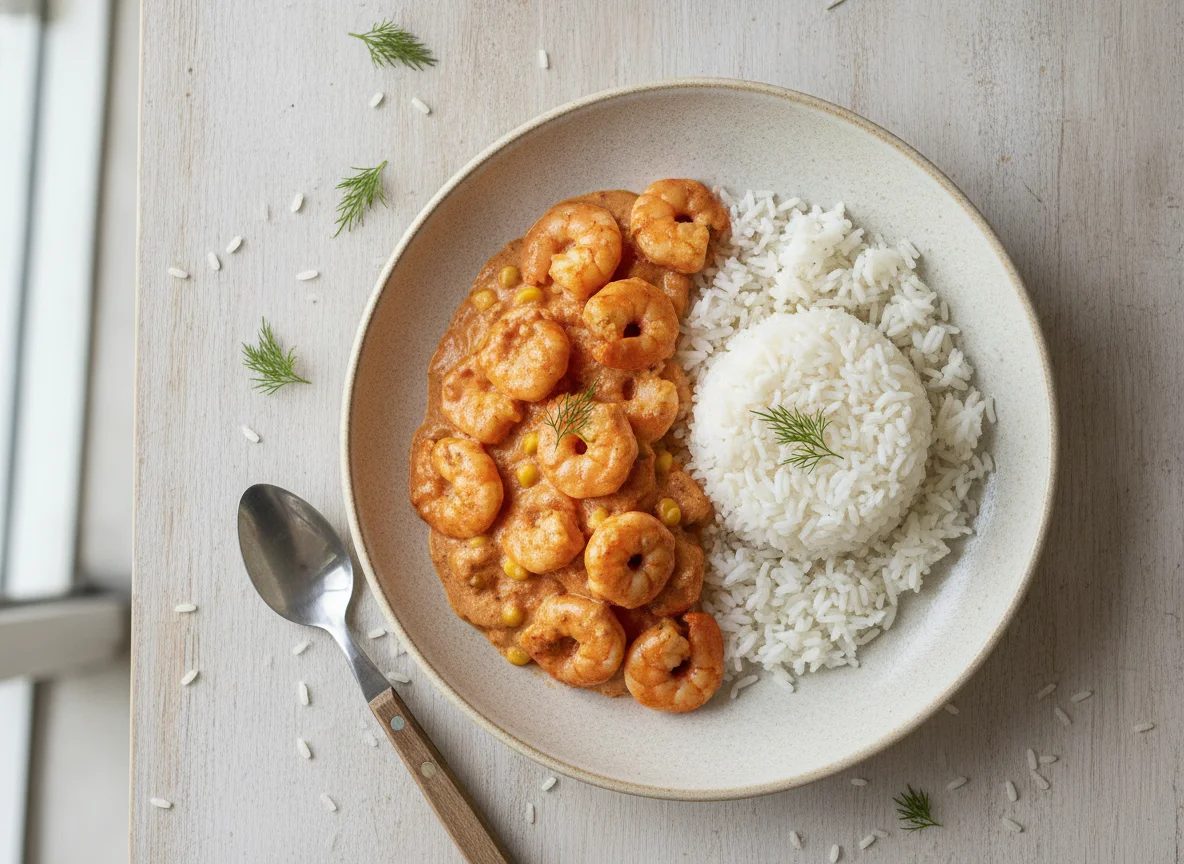 Strogonoff de Camarão com Arroz Branco photo