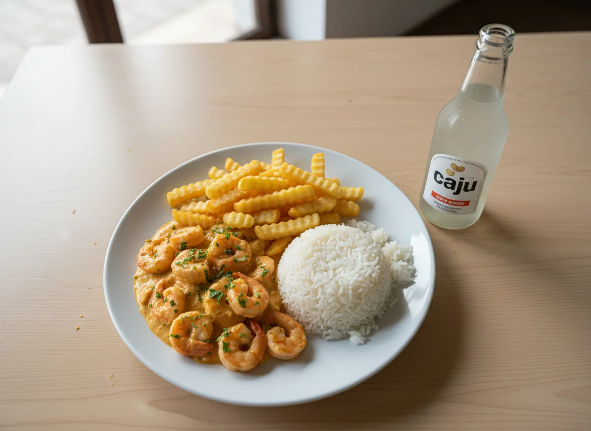 Strogonoff de Camarão com Arroz e Batata Frita photo
