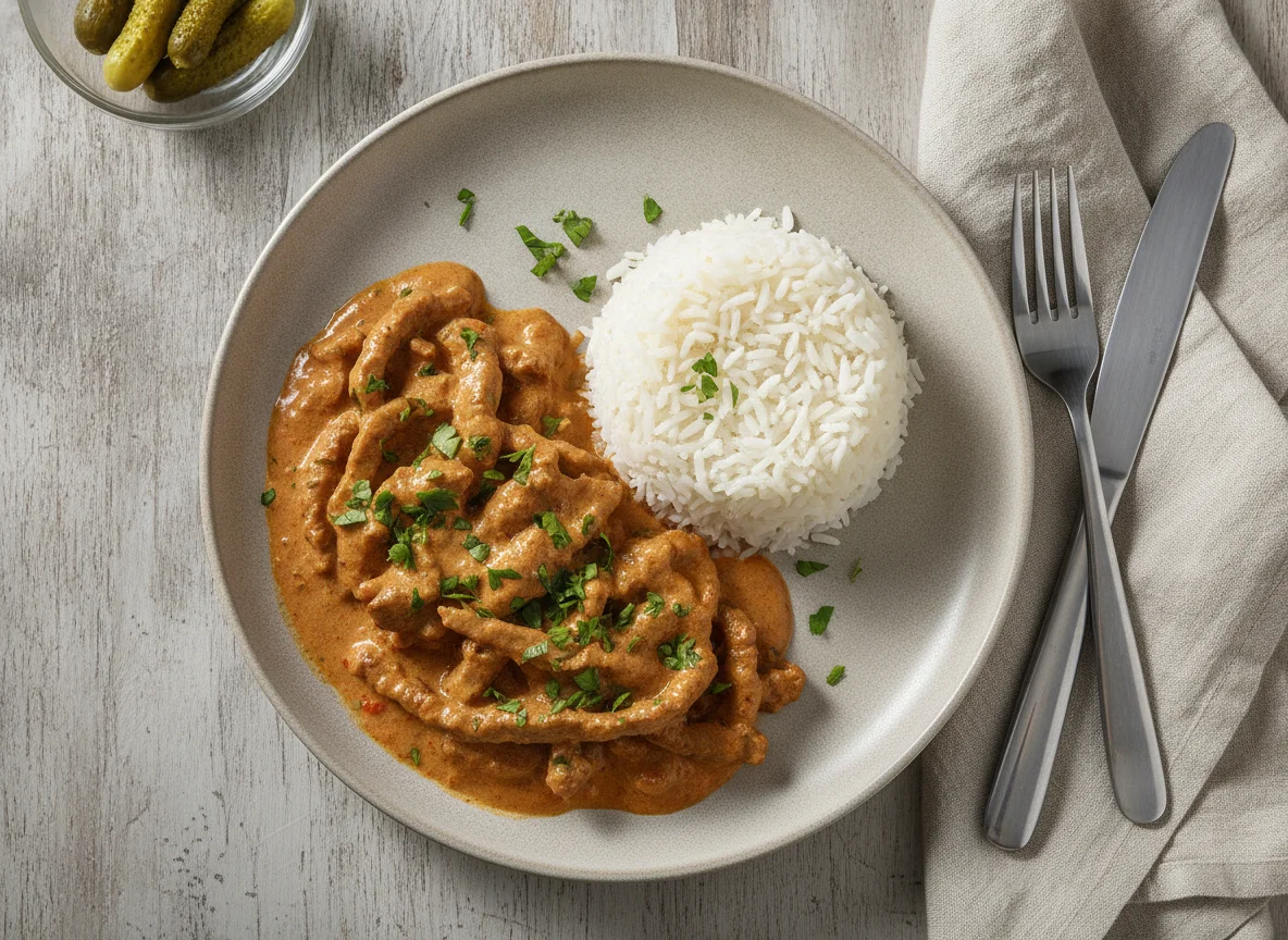 Strogonoff de Carne com Arroz Branco photo