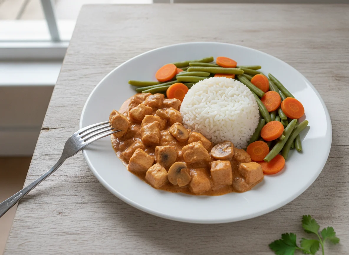 Strogonoff de Frango com Arroz e Vegetais photo