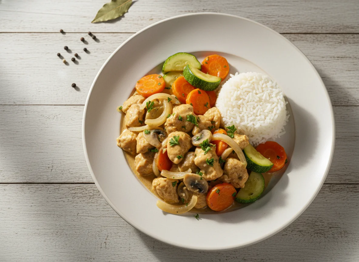 Strogonoff de frango com legumes photo