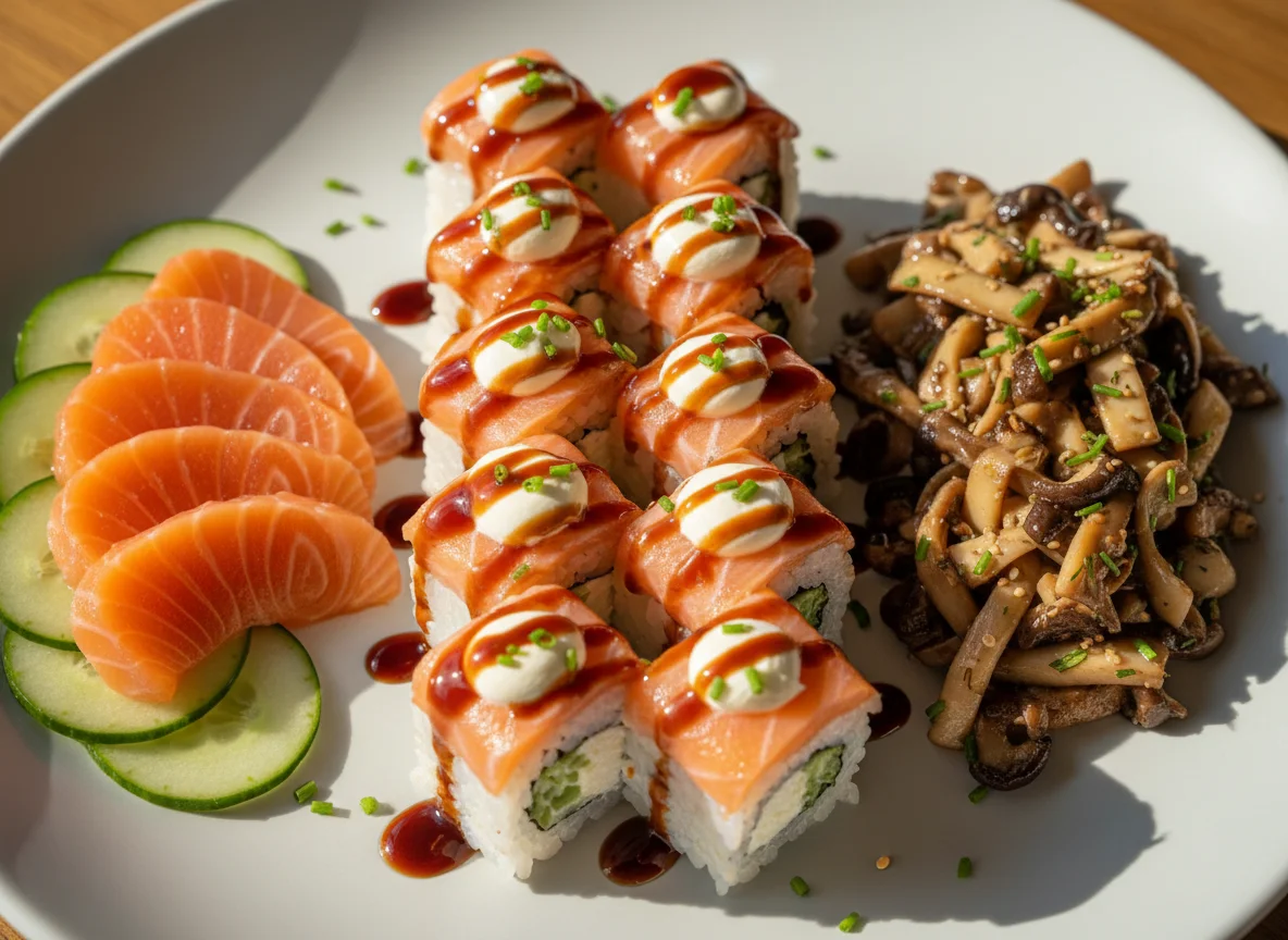 Sushi e Cogumelos Salteados photo