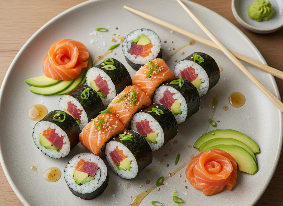 Sushi Maki de Salmão, Atum e Abacate photo