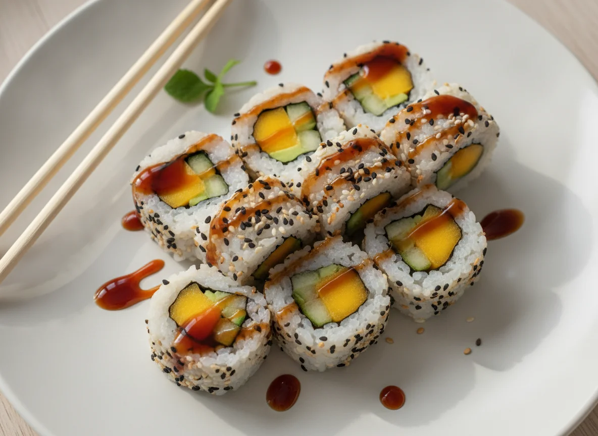 Sushi Roll (Uramaki) com Manga e Pepino photo
