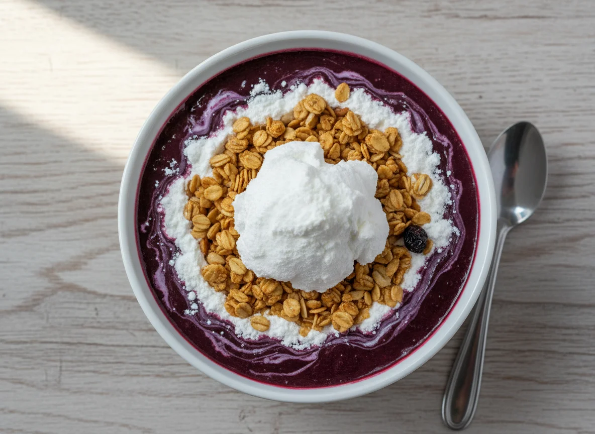 Taça de Açaí com Granola e Leite em Pó photo