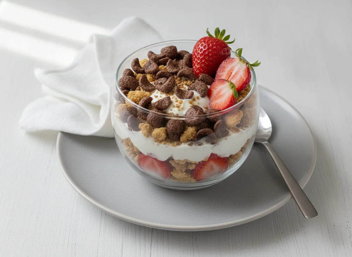 Taça de Iogurte com Cereais e Morangos photo