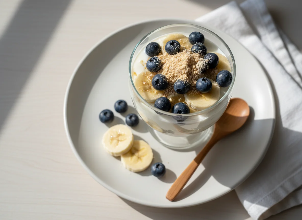 Taça de iogurte com fruta e aveia photo
