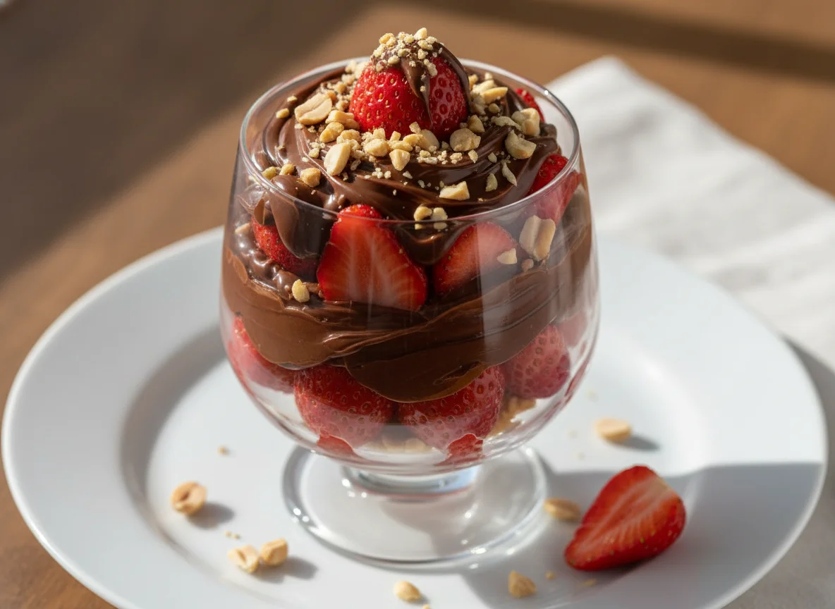 Taça de Morango com Chocolate e Amendoim photo