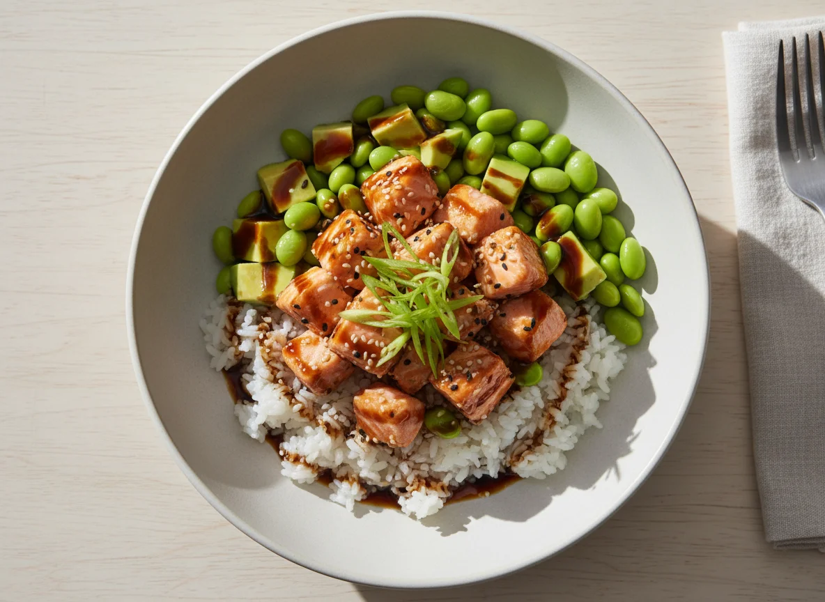 Taça de Salmão e Edamame com Arroz photo