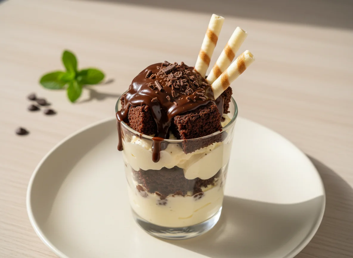 Taça de Sobremesa com Creme e Chocolate photo