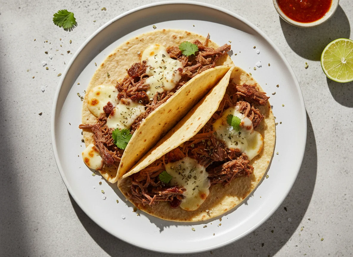 Taco de carne desfiada com queijo photo