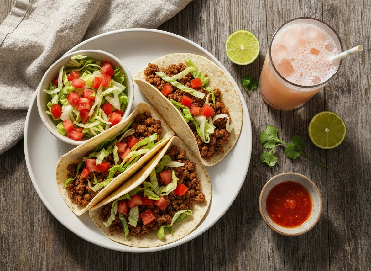 Tacos com salada e suco de goiaba photo