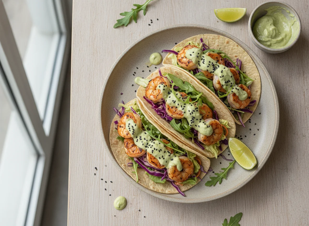 Tacos de Camarão com Salada photo