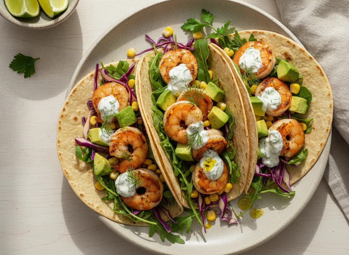 Tacos de Camarão com Salada Mista photo