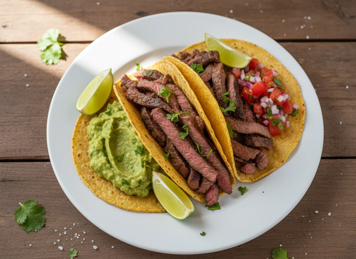 Tacos de carne com guacamole e pico de gallo photo