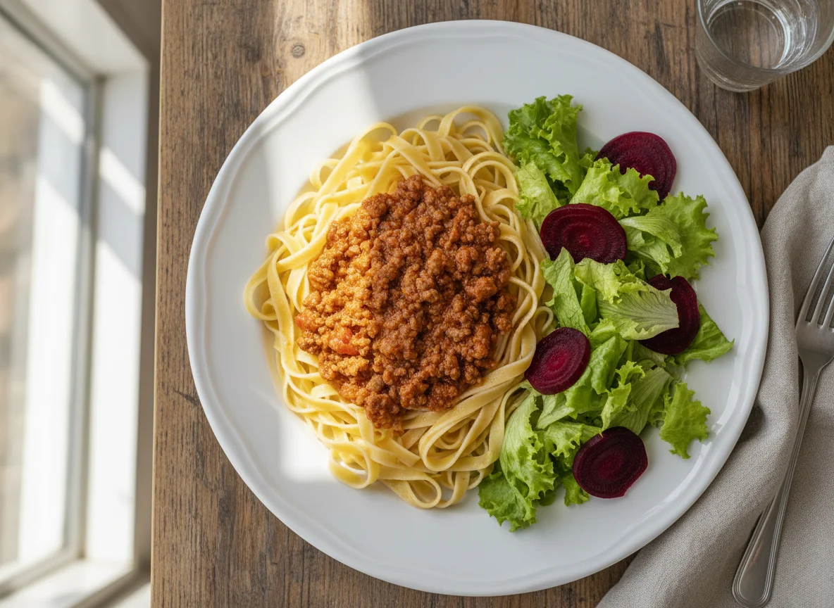 Talharim com molho e salada photo