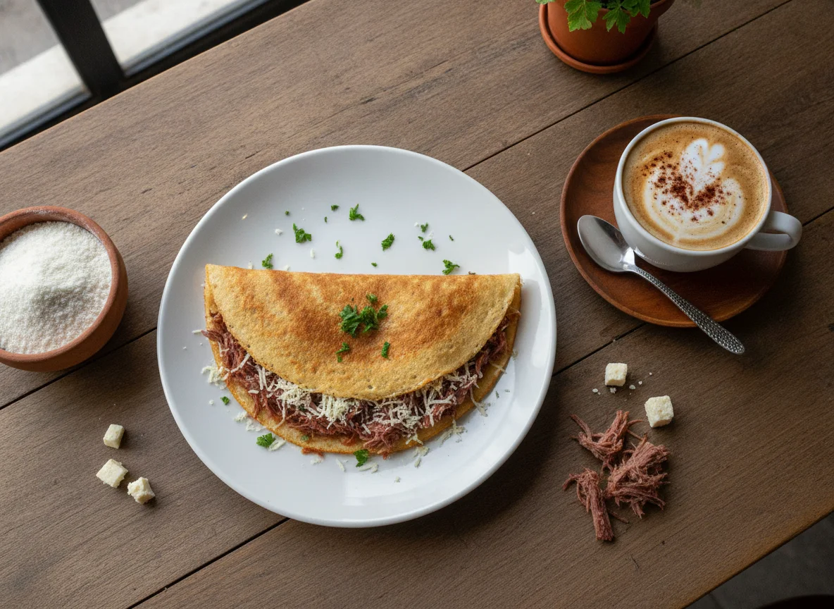 Tapioca com Carne Seca e Queijo e Cappuccino photo
