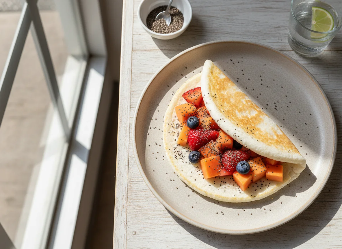 Tapioca com frutas e sementes photo