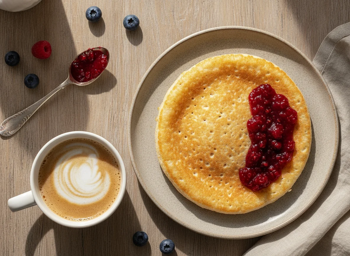 Tapioca com geleia e café com leite photo