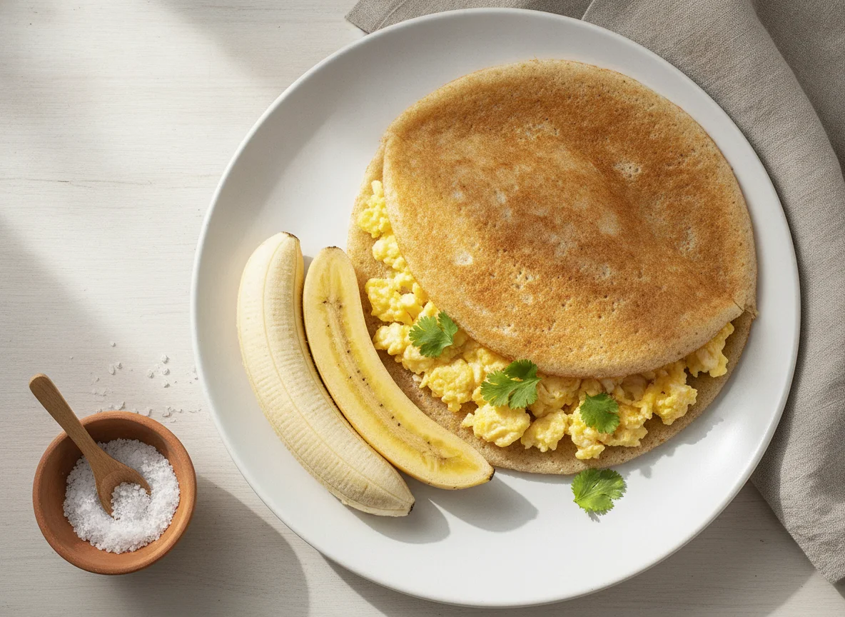 Tapioca com ovos mexidos e banana photo