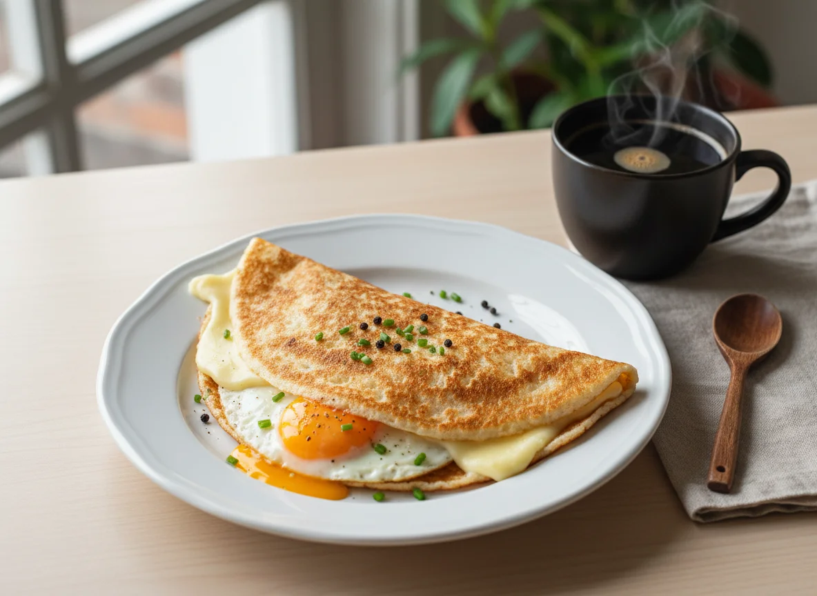 Tapioca com queijo e ovo e café photo