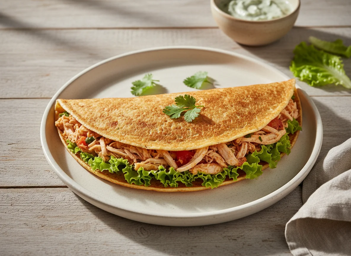 Tapioca recheada com frango e alface photo