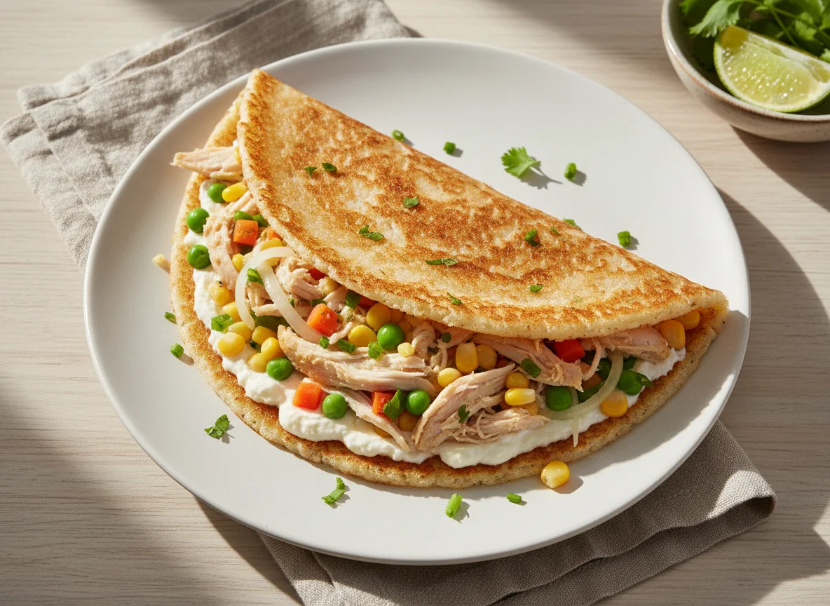 Tapioca recheada com frango e vegetais photo