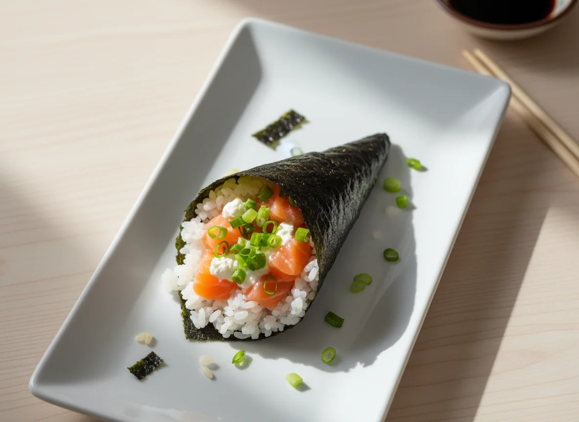 Temaki de Salmão com Cream Cheese e Cebolinha photo