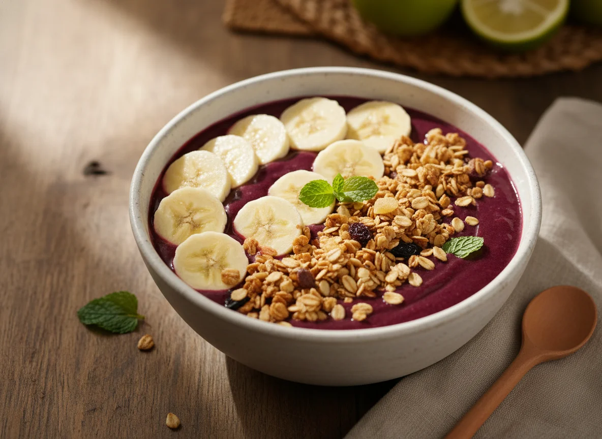 Tigela de Açaí com Banana e Granola photo