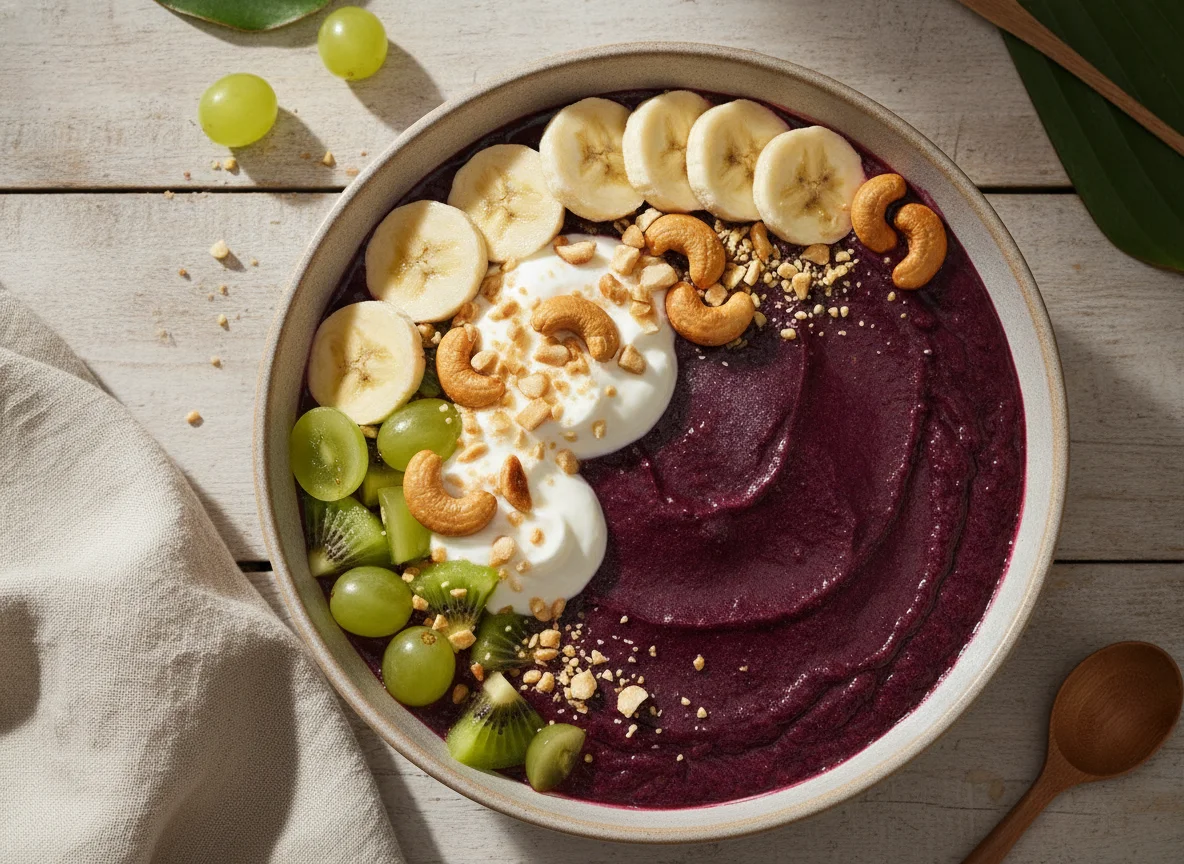 Tigela de Açaí com Frutas e Castanhas photo