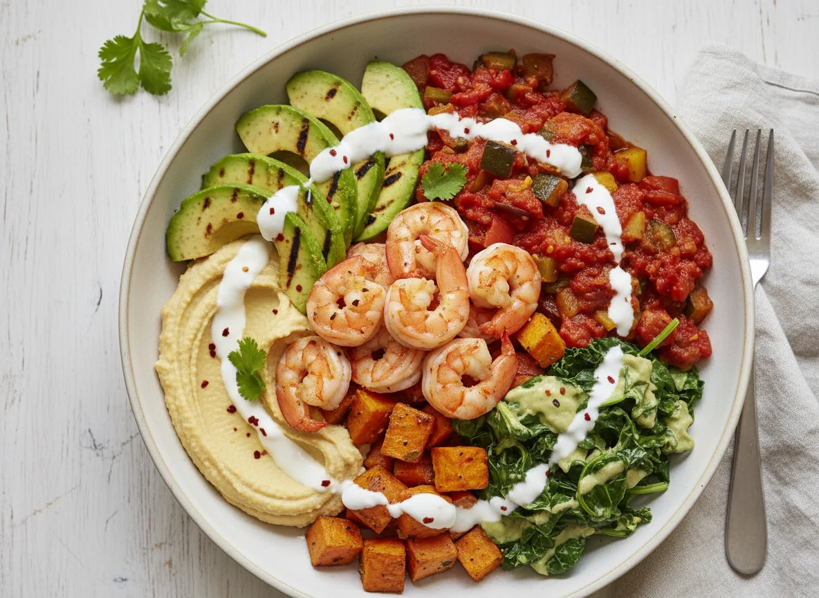 Tigela de camarão e vegetais photo