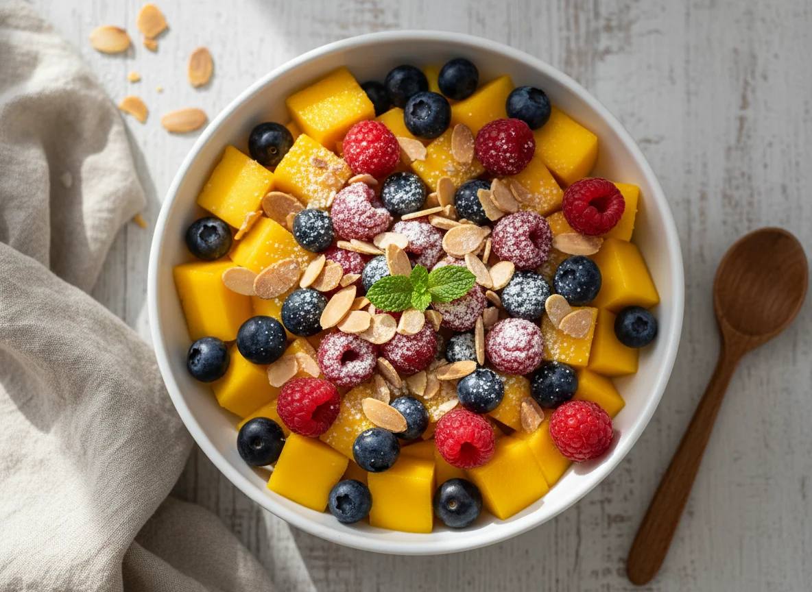 Tigela de frutas com amêndoas photo