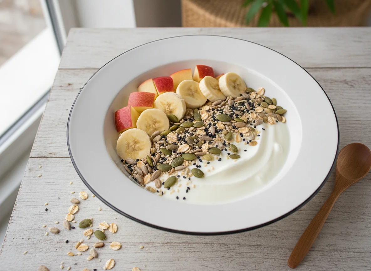 Tigela de Frutas com Iogurte e Sementes photo