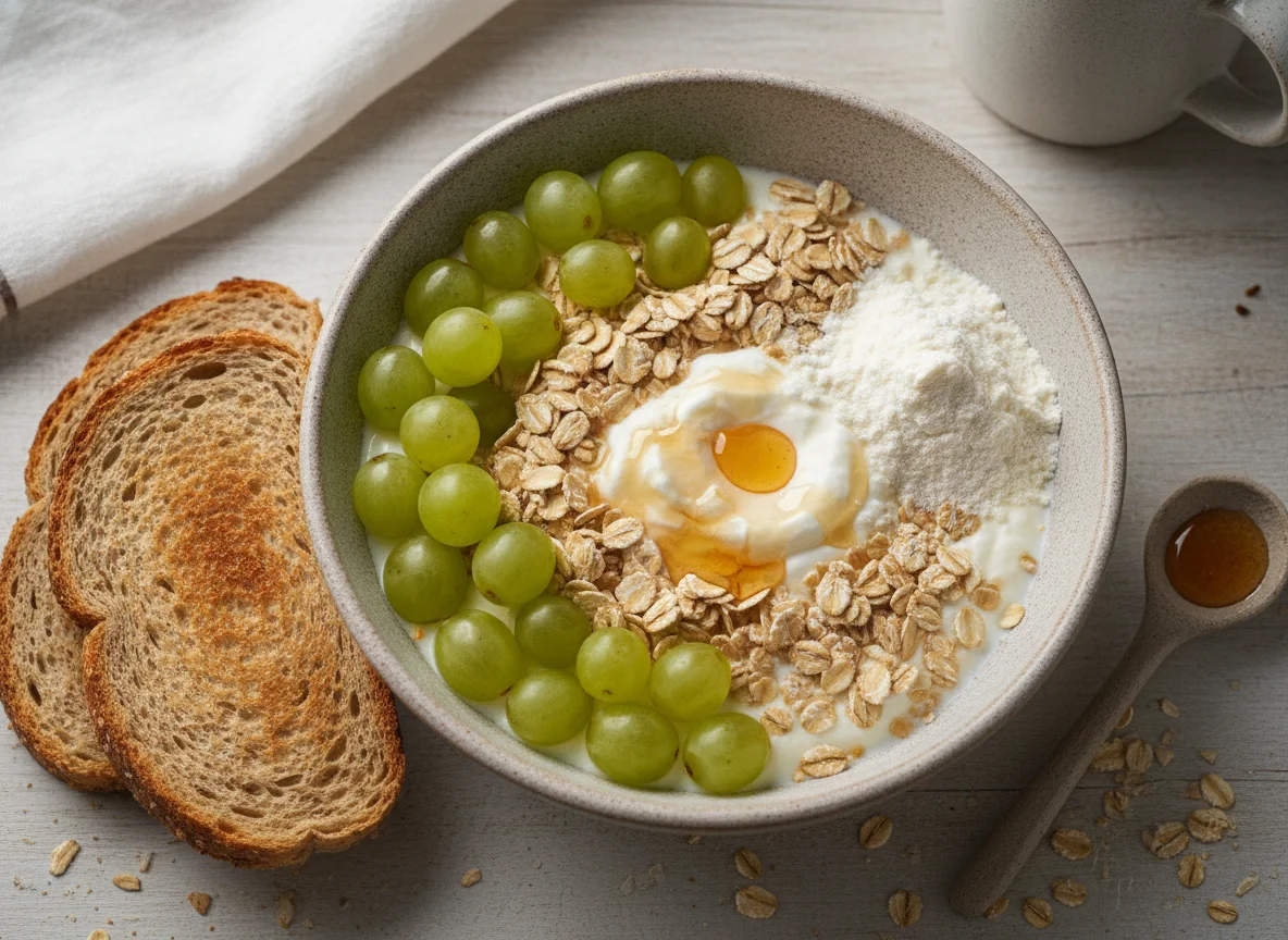 Tigela de Iogurte com Aveia, Frutas e Suplementos photo